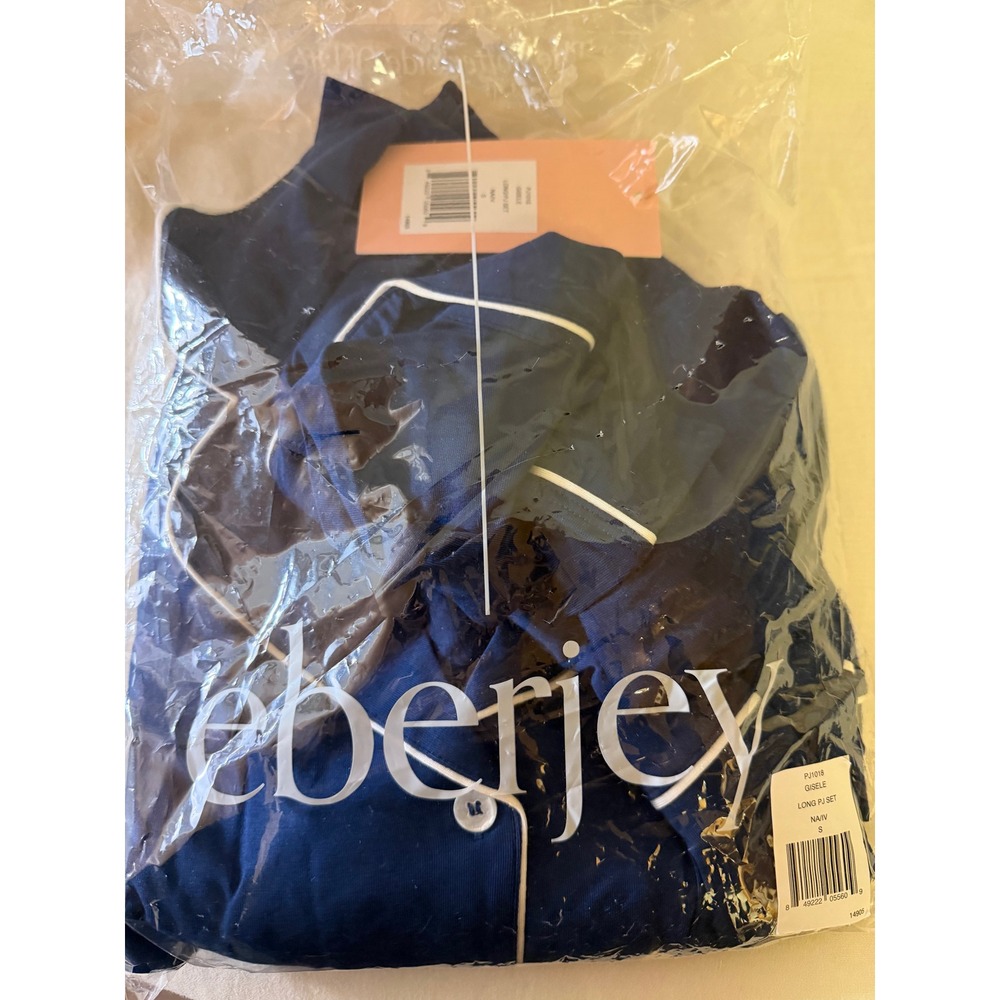Eberjey Gisele Long PJ Set Women Small Navy Ivory Piping Pajamas